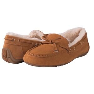 Globalwin Womens Brown Suede Moccasin Slippers Cozy Faux Fur Lined Slip On Size8